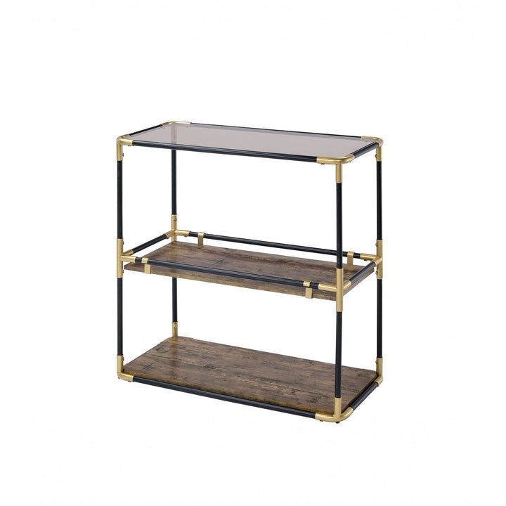 33" Black and Gold And Clear Glass End Table With Two Shelves With Magazine Holder Image 1