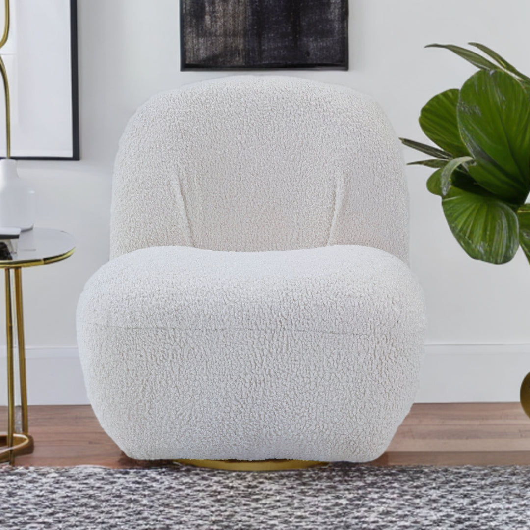 32" White Sherpa Solid Color Swivel Slipper Chair Image 6