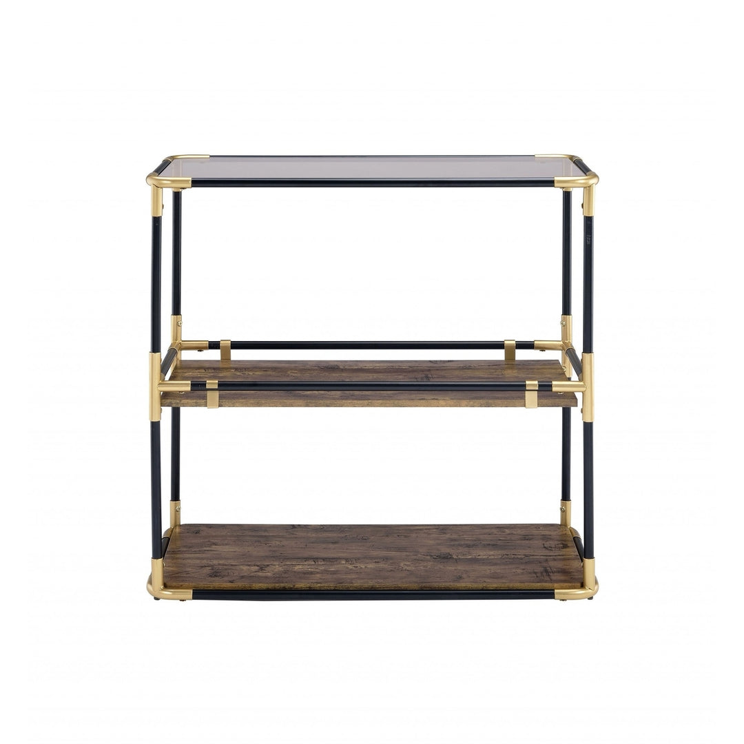 33" Black and Gold And Clear Glass End Table With Two Shelves With Magazine Holder Image 8