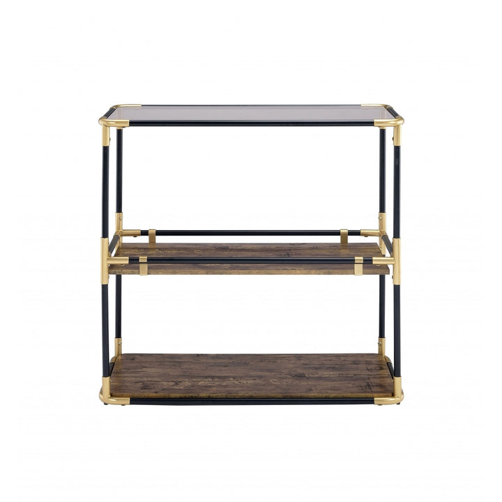 33" Black and Gold And Clear Glass End Table With Two Shelves With Magazine Holder Image 8