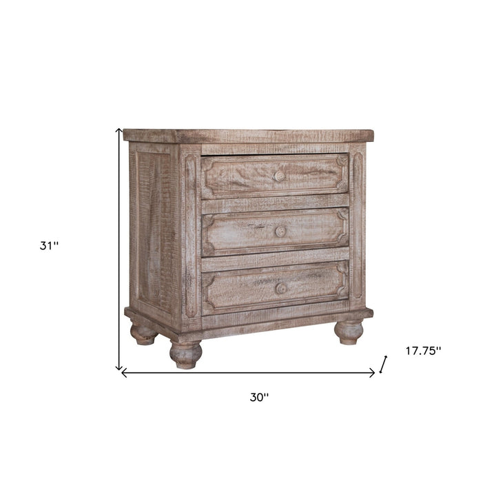 31" Wood Brown Three Drawer Nightstand Image 4