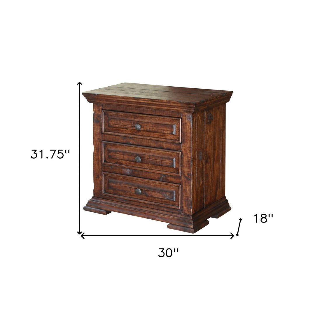 32" Brown Three Drawer Nightstand Image 3