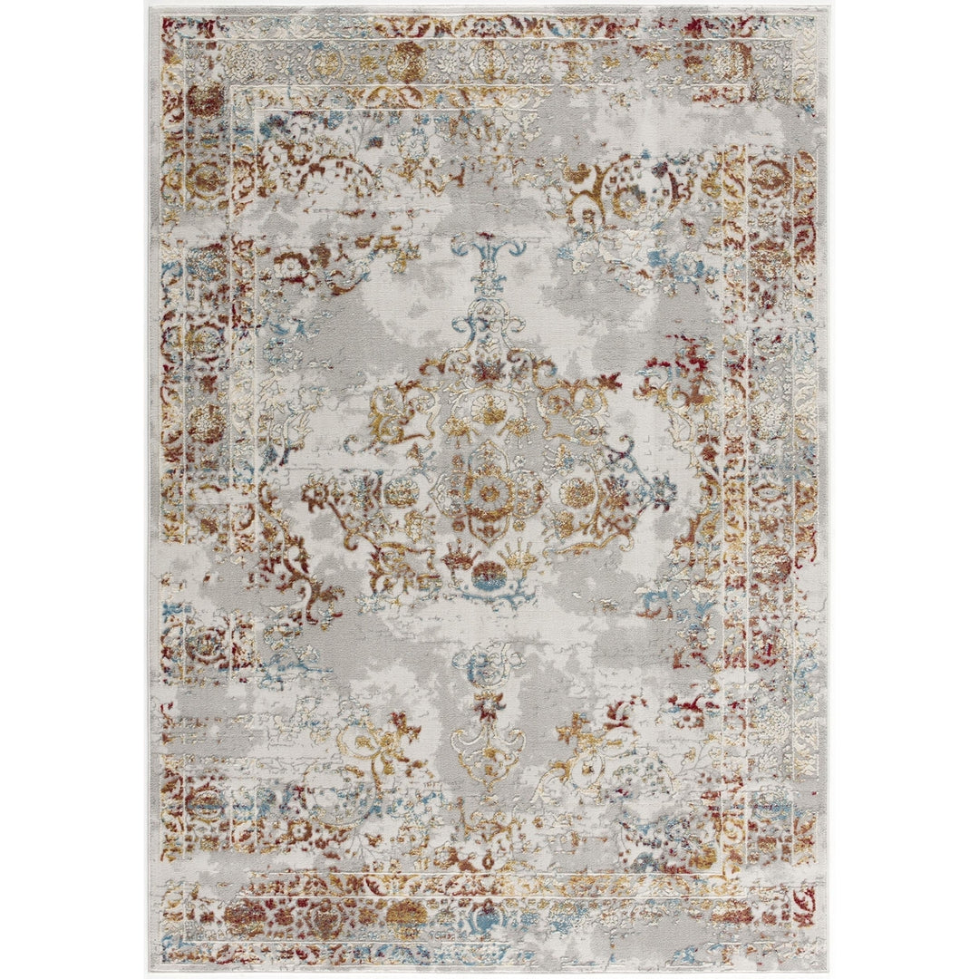 3 X 5 Gray And Beige Distressed Ornate Area Rug Image 1