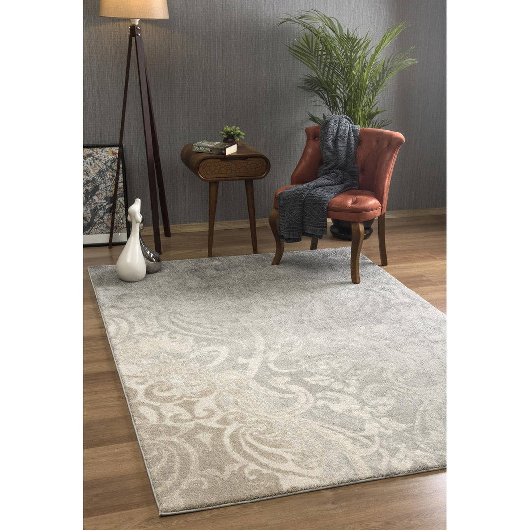 4 X 6 Grey Damask Power Loom Stain Resistant Area Rug Image 4