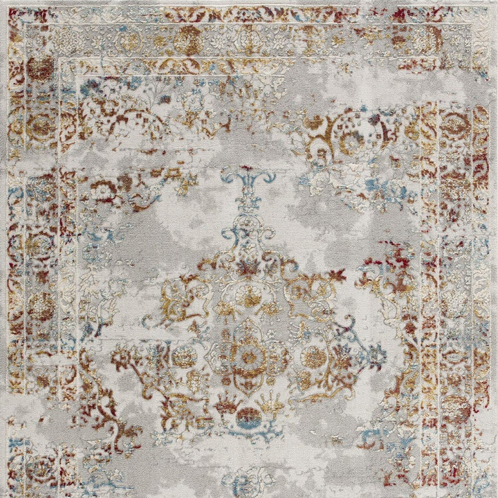 3 X 5 Gray And Beige Distressed Ornate Area Rug Image 9