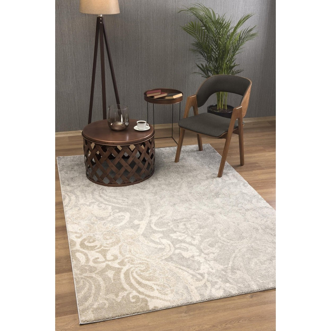 4 X 6 Grey Damask Power Loom Stain Resistant Area Rug Image 11