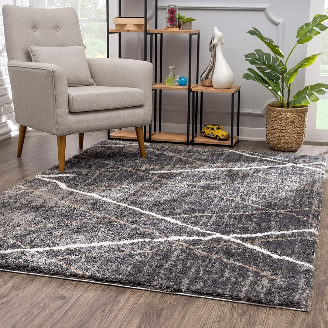 3 X 5 Gray Modern Distressed Lines Area Rug Image 1