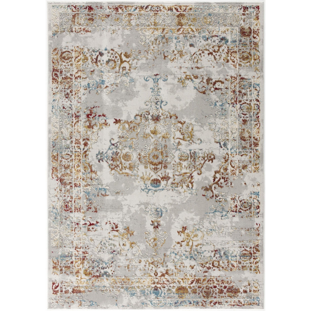 3 X 5 Gray And Beige Distressed Ornate Area Rug Image 10