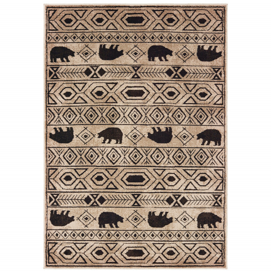 4 X 6 Ivory And Black Southwestern Power Loom Stain Resistant Area Rug Image 1