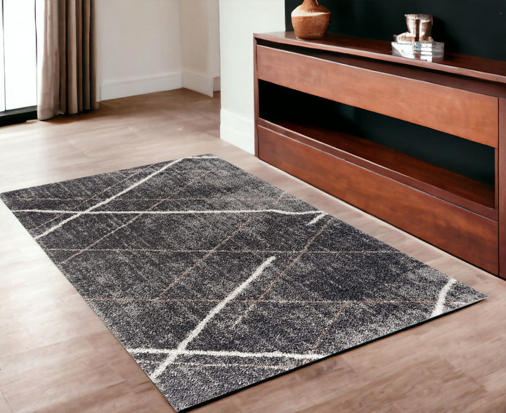 3 X 5 Gray Modern Distressed Lines Area Rug Image 3