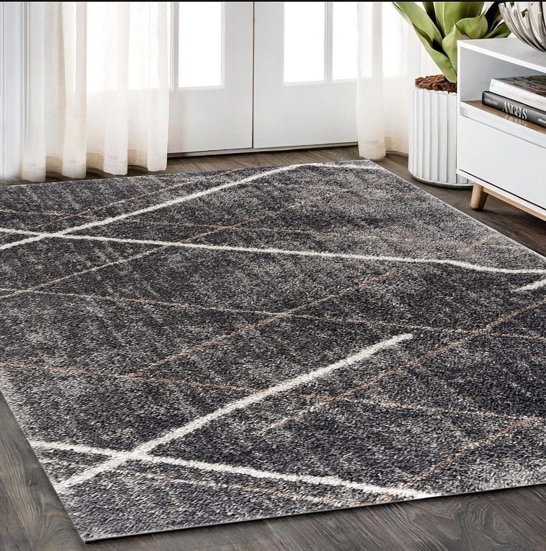 3 X 5 Gray Modern Distressed Lines Area Rug Image 4