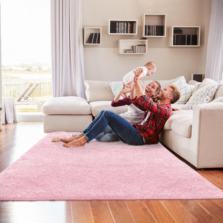 4 X 5 Pink Shag Power Loom Area Rug Image 5