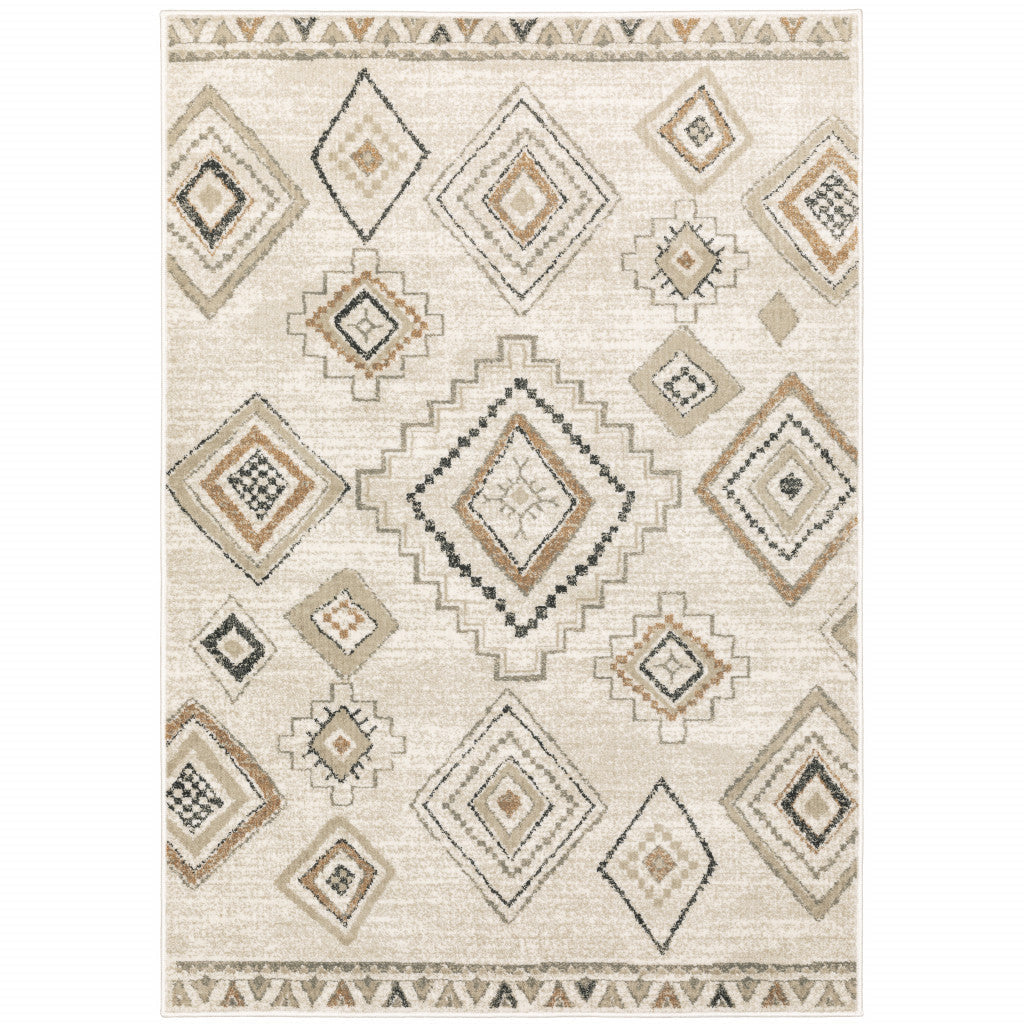 4 X 6 Ivory Orange Tan Black And Grey Southwestern Power Loom Stain Resistant Area Rug Image 1