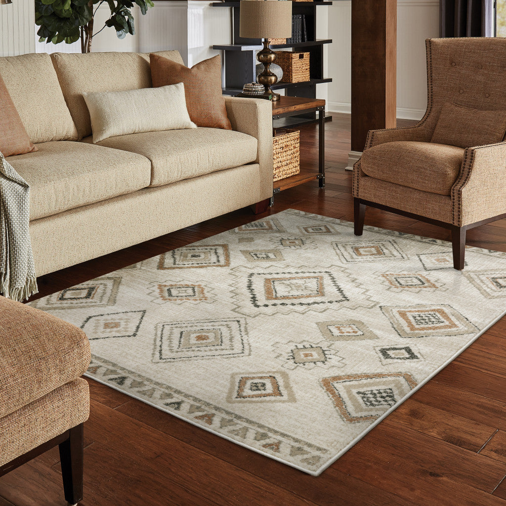 4 X 6 Ivory Orange Tan Black And Grey Southwestern Power Loom Stain Resistant Area Rug Image 2