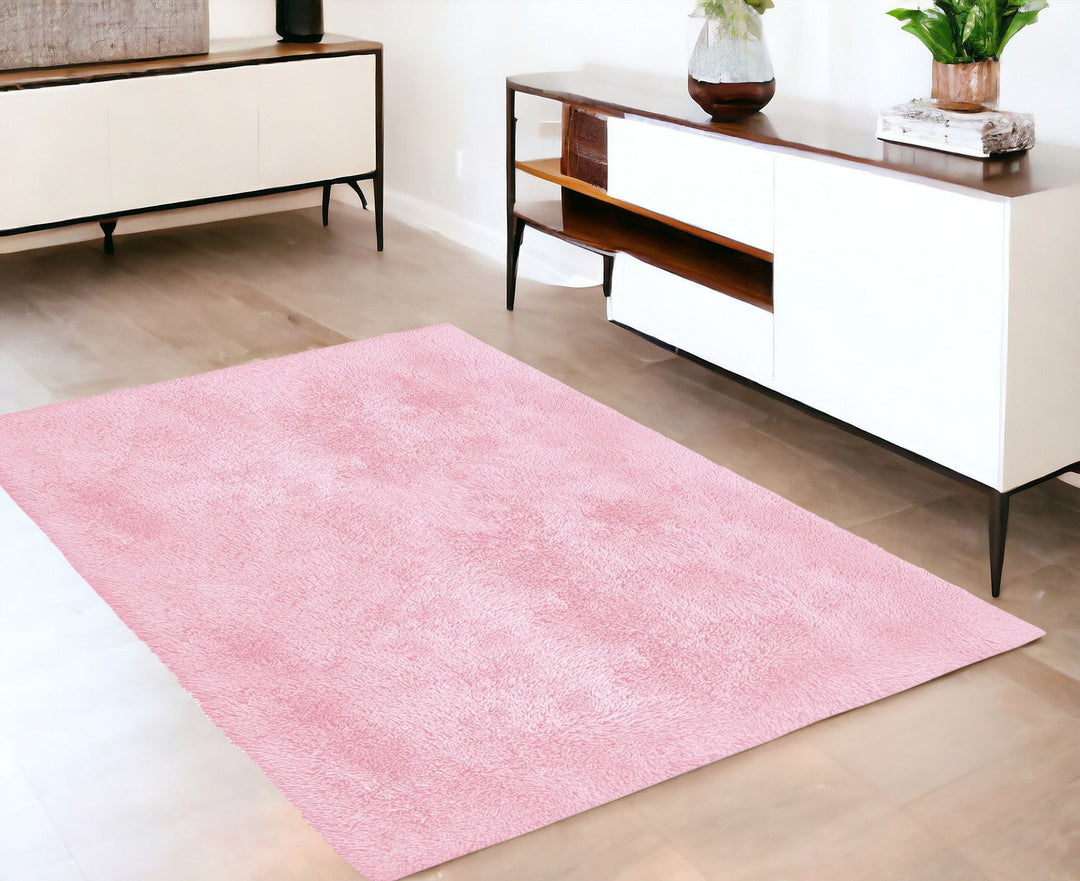 4 X 5 Pink Shag Power Loom Area Rug Image 7