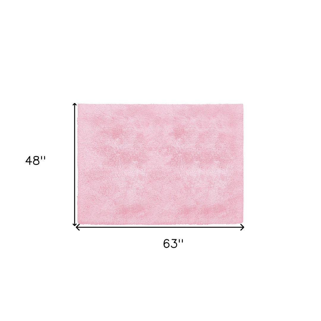 4 X 5 Pink Shag Power Loom Area Rug Image 8