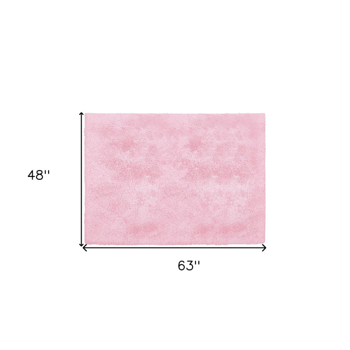 4 X 5 Pink Shag Power Loom Area Rug Image 8