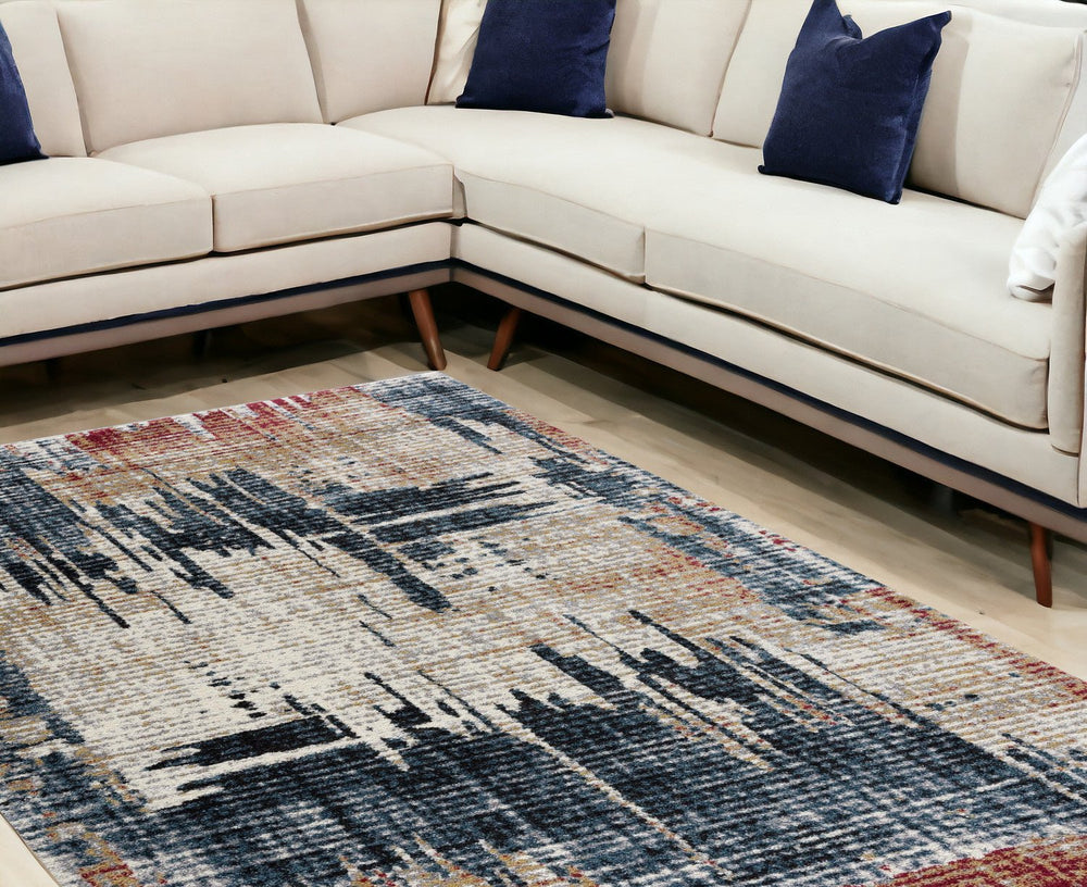 4 X 6 Blue And Ivory Abstract Area Rug Image 2