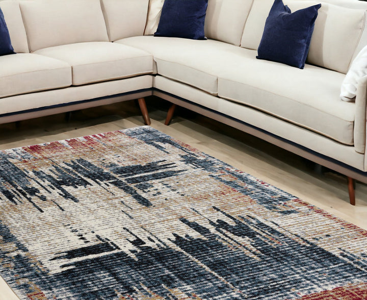 4 X 6 Blue And Ivory Abstract Area Rug Image 3