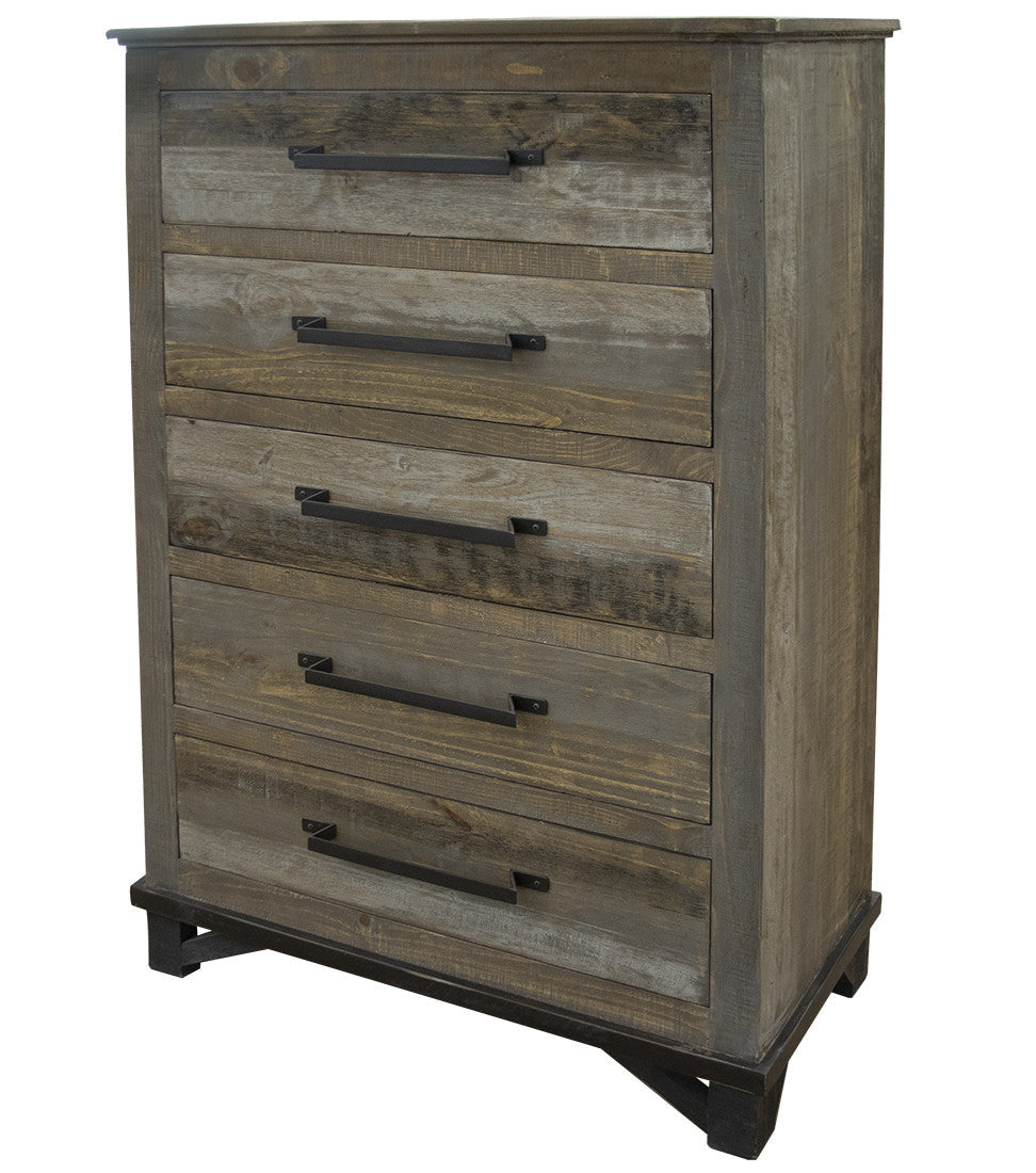 37" Gray Solid Wood Five Drawer Chest Image 1