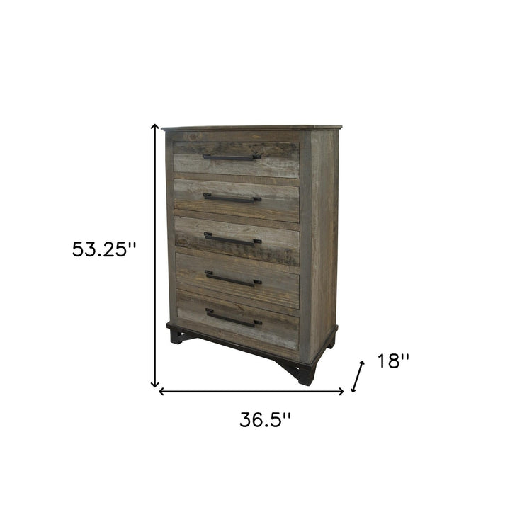 37" Gray Solid Wood Five Drawer Chest Image 5