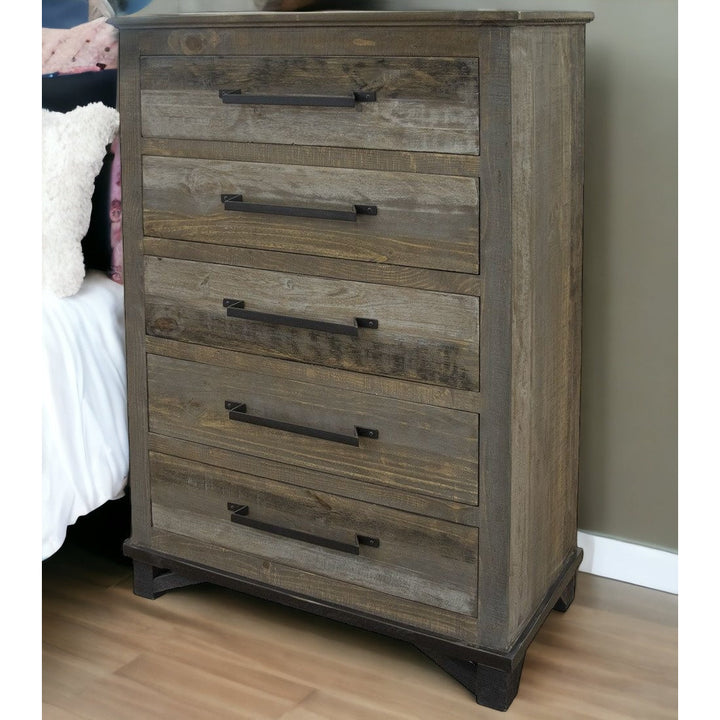 37" Gray Solid Wood Five Drawer Chest Image 6