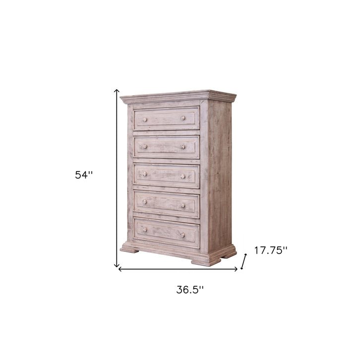 37" White Solid Wood Five Drawer Chest Image 5