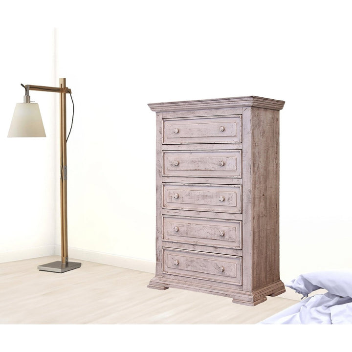 37" White Solid Wood Five Drawer Chest Image 6