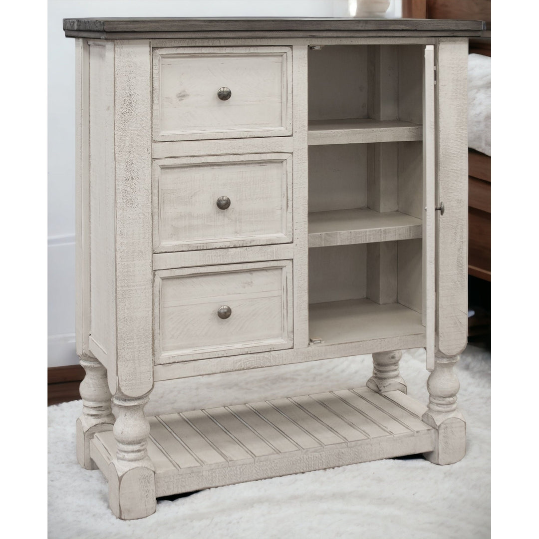 39" Gray and Ivory Solid Wood Three Drawer Chest Image 6