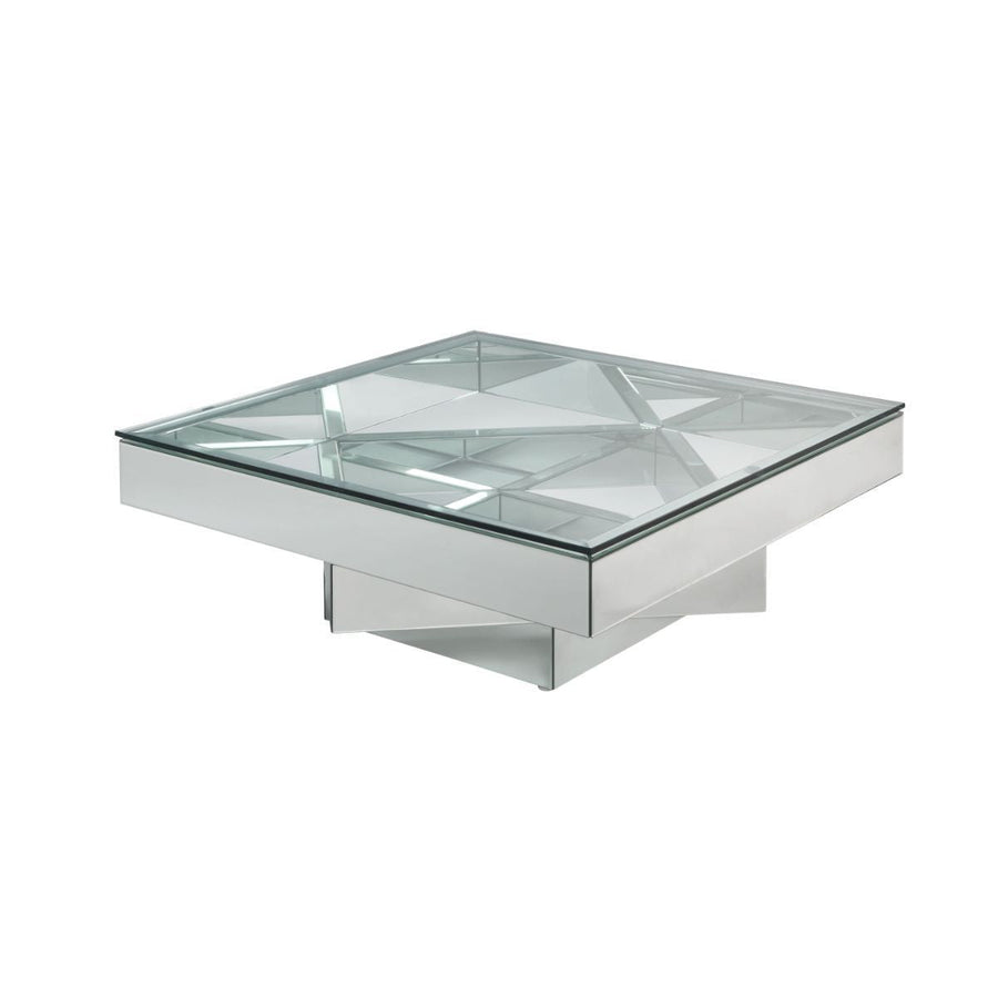 40" Clear And Silver Glass Mirrored Coffee Table Image 1