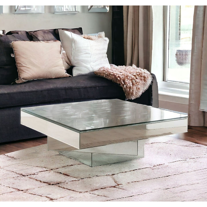 40" Clear And Silver Glass Mirrored Coffee Table Image 6