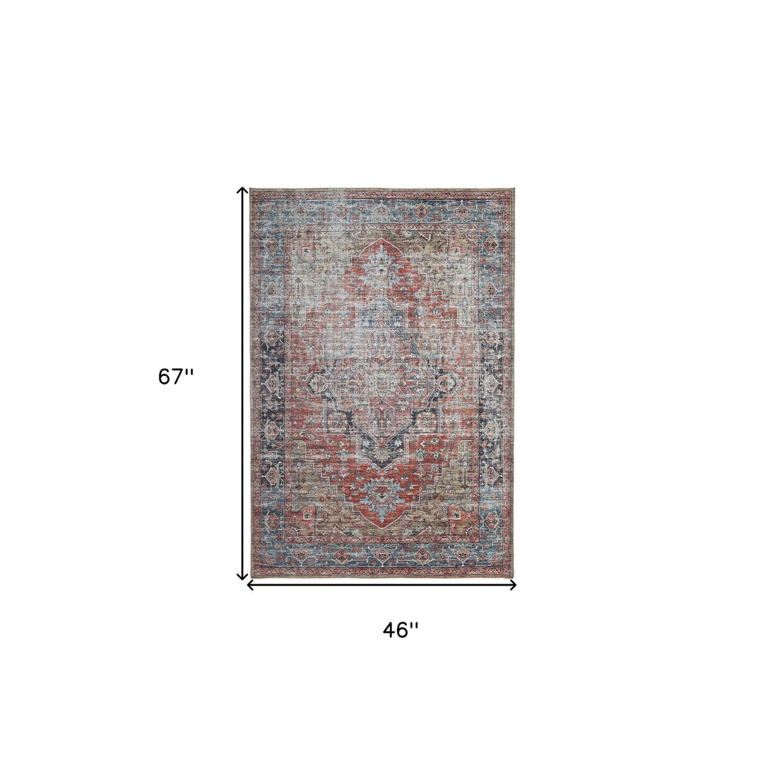 4 X 6 Rust Oriental Distressed Stain Resistant Area Rug Image 1