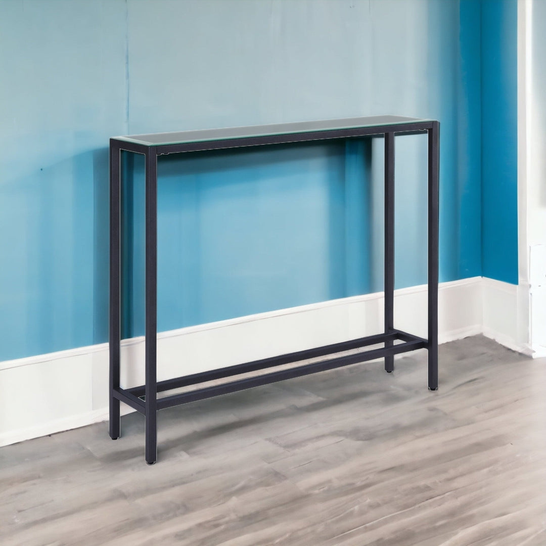 36" Black and Gunmetal Mirrored Glass Console Table Image 9