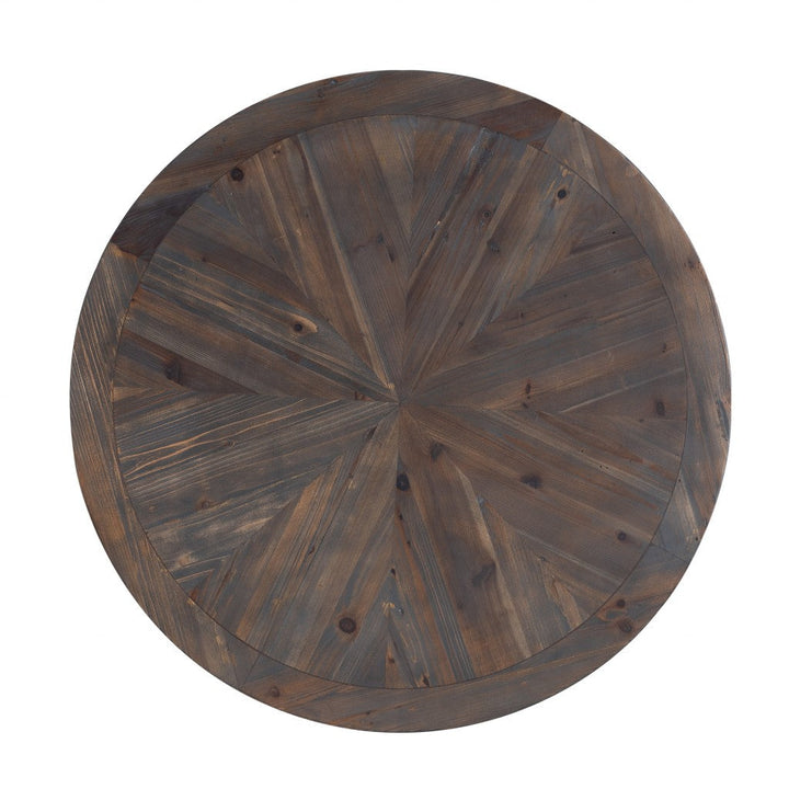 36" Natural And Brown Reclaimed Wood And Metal Round Coffee Table Image 4