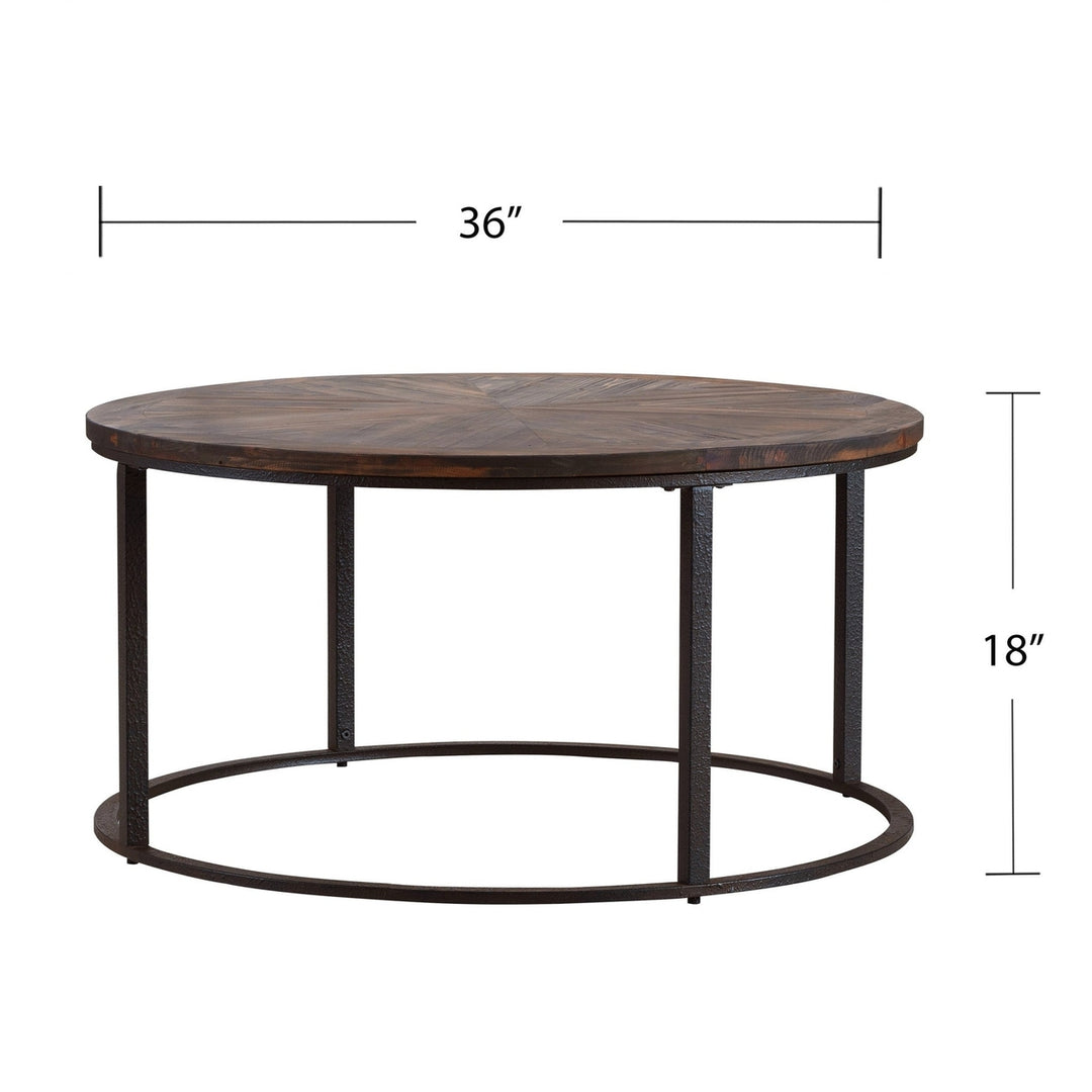 36" Natural And Brown Reclaimed Wood And Metal Round Coffee Table Image 5