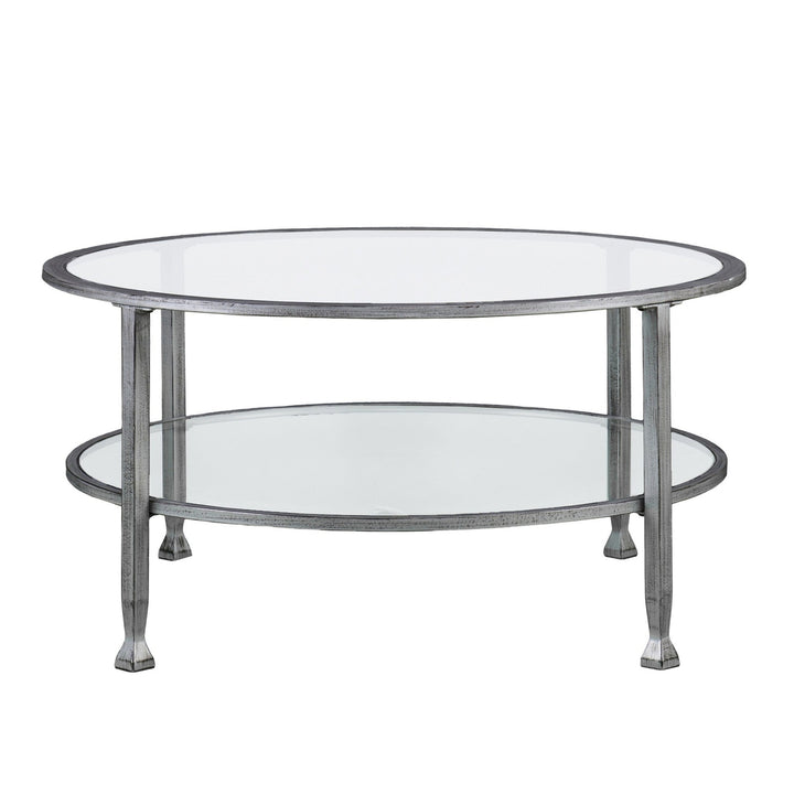 36" Silver Glass And Metal Round Coffee Table Image 1