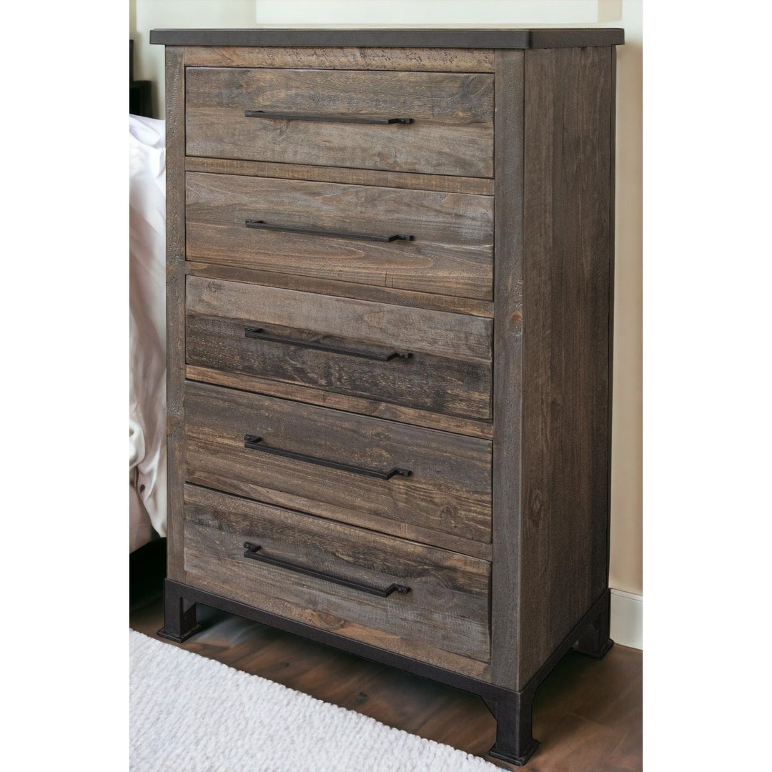 36" Gray Solid Wood Five Drawer Chest Image 5