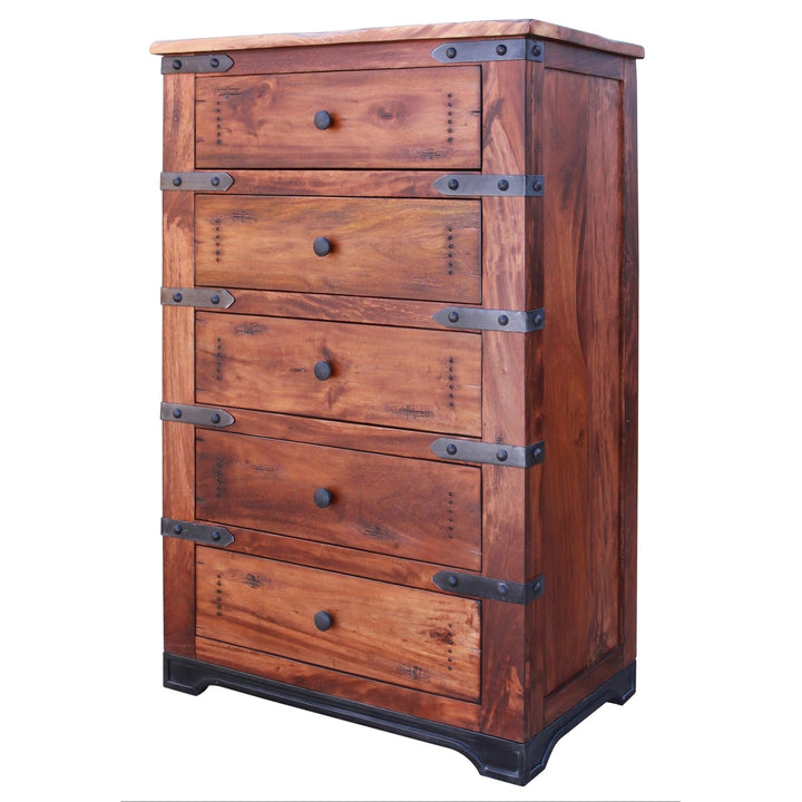 36" Natural Solid Wood Five Drawer Chest Image 1