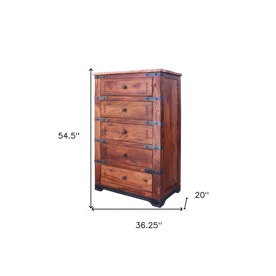 36" Natural Solid Wood Five Drawer Chest Image 5