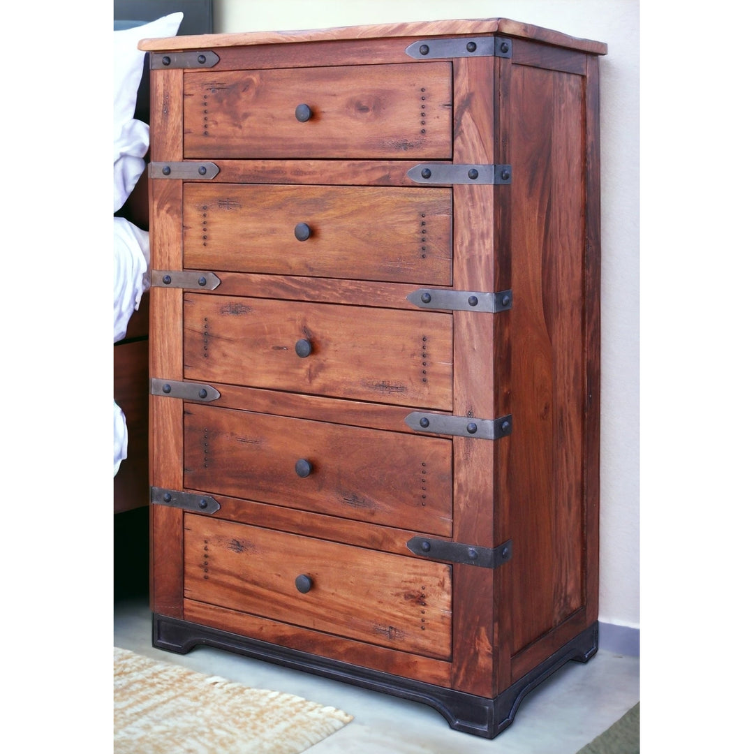 36" Natural Solid Wood Five Drawer Chest Image 6