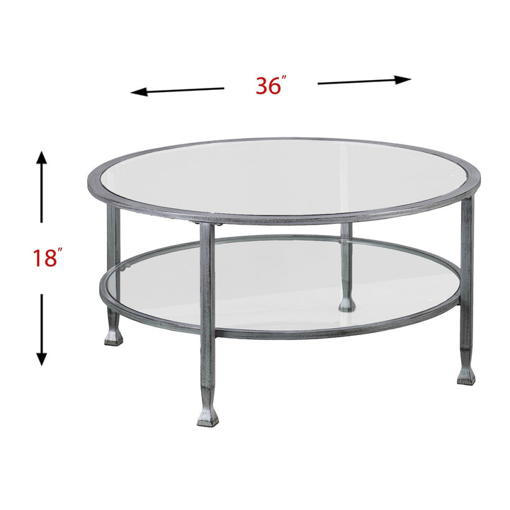 36" Silver Glass And Metal Round Coffee Table Image 8