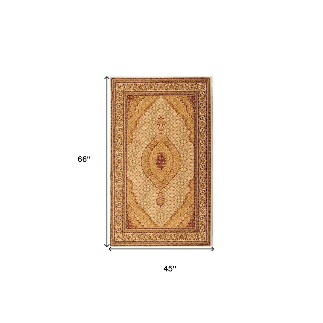 4 x 6 Beige and Ivory Oriental Power Loom Area Rug Image 1