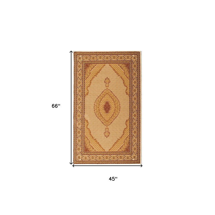 4 x 6 Beige and Ivory Oriental Power Loom Area Rug Image 1