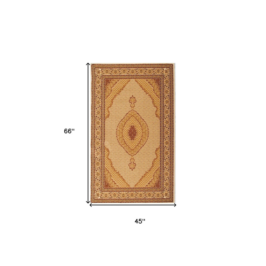 4 x 6 Beige and Ivory Oriental Power Loom Area Rug Image 1