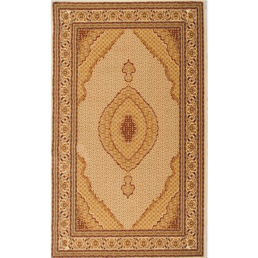 4 x 6 Beige and Ivory Oriental Power Loom Area Rug Image 2