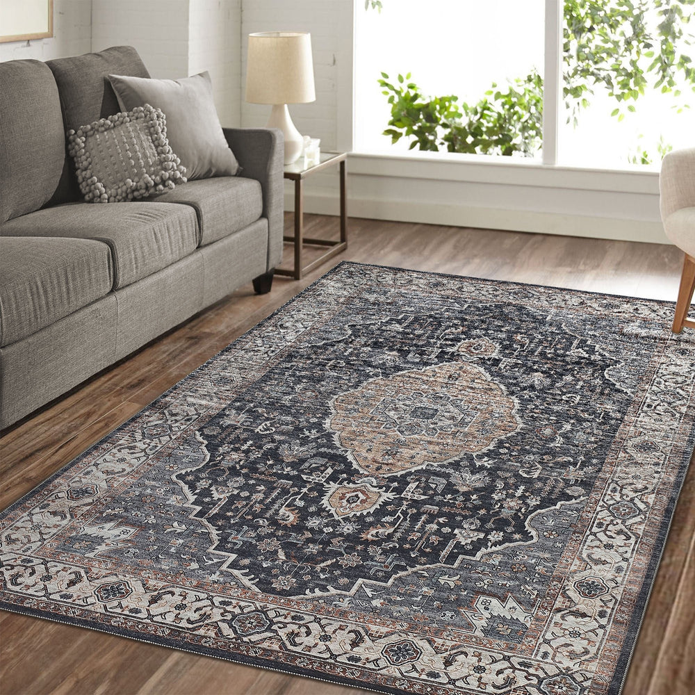 4 X 6 Black Oriental Power Loom Stain Resistant Area Rug Image 2