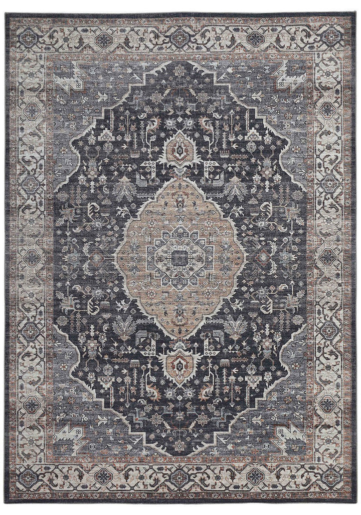 4 X 6 Black Oriental Power Loom Stain Resistant Area Rug Image 5