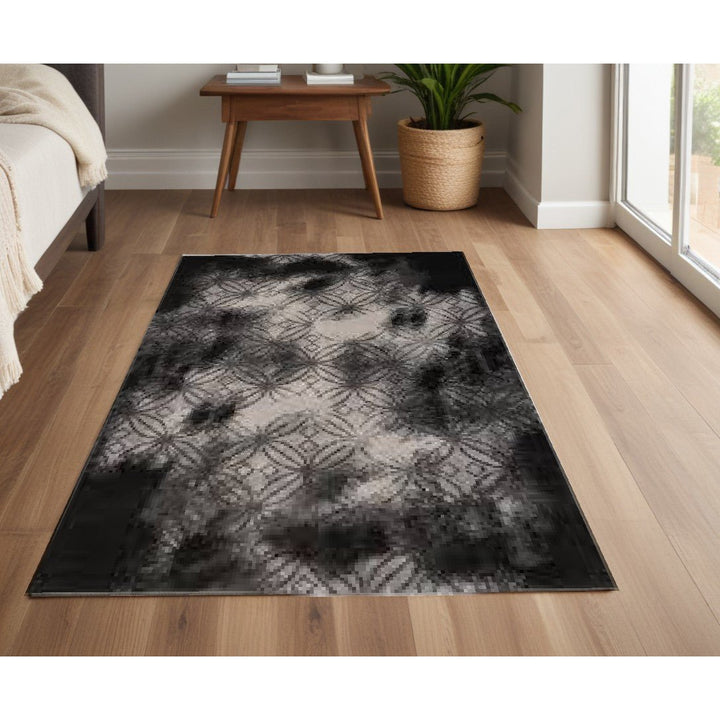 4 X 6 Black Abstract Power Loom Stain Resistant Area Rug Image 12