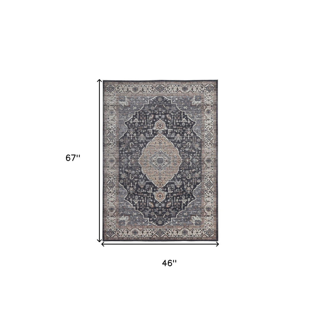 4 X 6 Black Oriental Power Loom Stain Resistant Area Rug Image 7