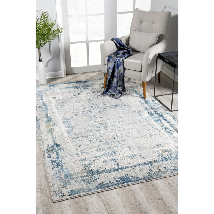 4 x 6 Blue and Ivory Abstract Power Loom Area Rug Image 2